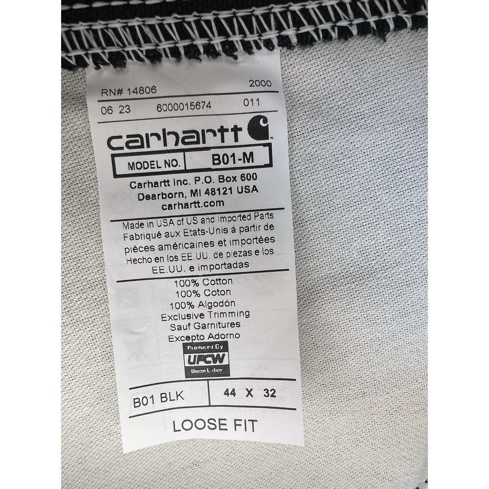 Carhartt B01 Double Front USA Made Duck Pant 44x32 Black Loose Fit UFCW Made NWT - Picture 8 of 15